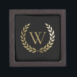 Elegant Black Gold Laurel Wreath Monogram Gift Box<br><div class="desc">Wrap your gift style with this elegant personalized gift box featuring a faux gold monogram framed with a gold laurel wreath on a simple black background. Designed by Susan Coffey.</div>