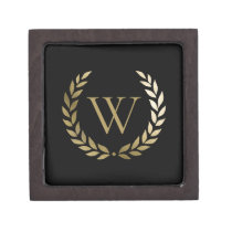 Elegant Black Gold Laurel Wreath Monogram Gift Box