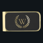 Elegant Black Gold Laurel Wreath Monogram Gold Finish Money Clip<br><div class="desc">This elegant personalized money clip features your monogram in faux gold framed by a matching gold laurel wreath on a black background. Designed by Susan Coffey.</div>