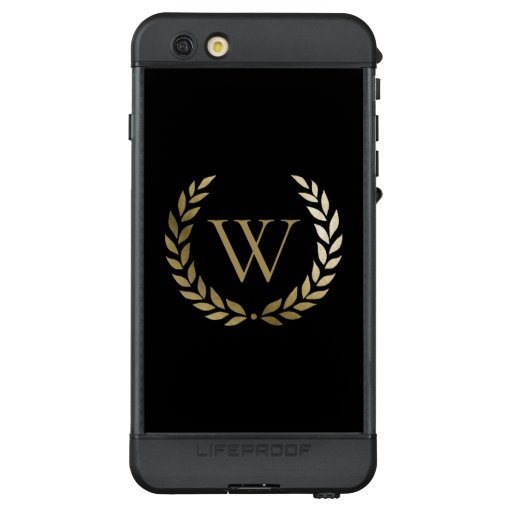 Elegant Black Gold Laurel Wreath Monogram LifeProof NÜÜD iPhone 6s Plus Case