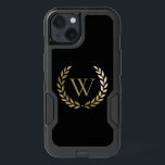 Elegant Black Gold Laurel Wreath Monogram iPhone 13 Case<br><div class="desc">Travel in style with this elegant phone case that features your monogram in faux gold framed by a matching gold laurel wreath on a black background. Designed by Susan Coffey.</div>