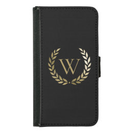 Elegant Black Gold Laurel Wreath Monogram Samsung Galaxy S5 Wallet Case