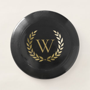 Elegant Black Gold Laurel Wreath Monogram Wham-O Frisbee