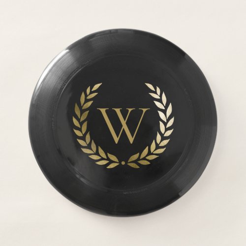 Elegant Black Gold Laurel Wreath Monogram Wham_O Frisbee