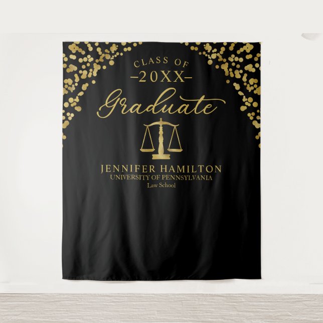 Elegant Black Gold Law School Graduation Backdrop (Front)
