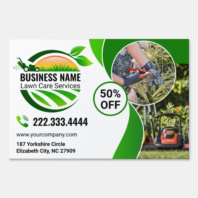 Elegant Black Gold Lawncare Landscaping Service Sign (Front)