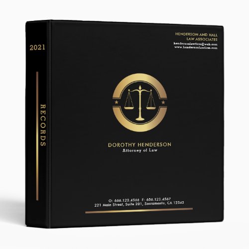 Elegant Black  Gold Lawyer Office 3 Ring Binder