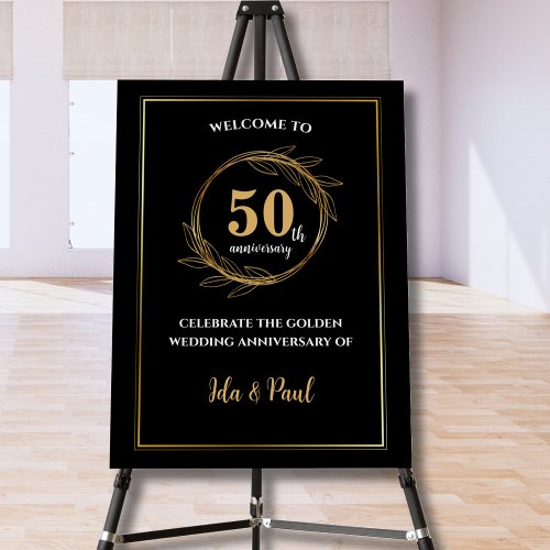 Elegant Black Gold Leaf 50th Wedding Anniversary Foam Board