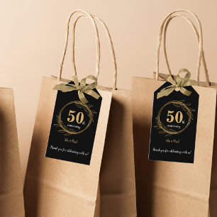 Elegant Black Gold Leaf 50th Wedding Anniversary Gift Tags
