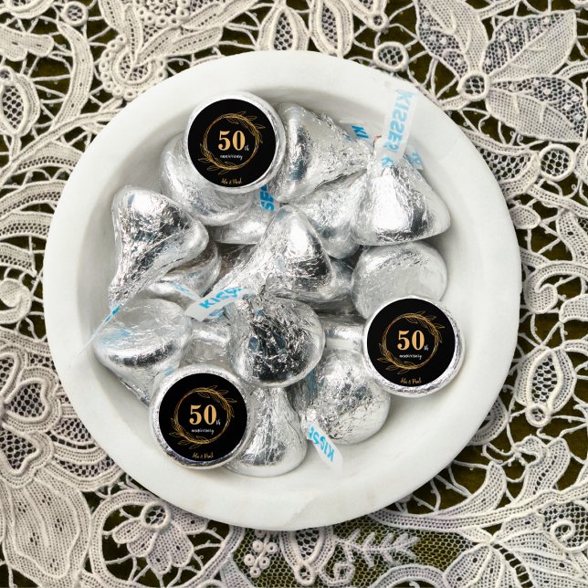 Elegant Black Gold Leaf 50th Wedding Anniversary Hershey®'s Kisses® (Elegant Black Gold Leaf 50th Wedding Anniversaryal Candy Favors)
