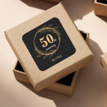 Elegant Black Gold Leaf 50th Wedding Anniversary Square Sticker<br><div class="desc">Elegant black and gold 50th wedding anniversary stickers Design features gold leaves,  number 50 and script calligraphy names. Click personalize to add your details or edit using design tool for further editing.</div>