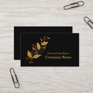 Elegant Black   Gold Leaf Foil Logo Business Card