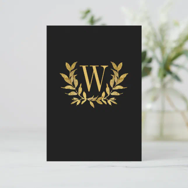 Elegant Black Gold Leaf Modern Chic Wedding Thank You Card | Zazzle