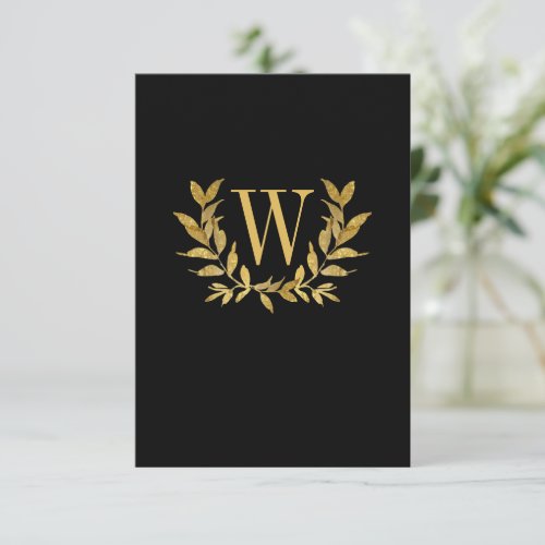 Elegant Black Gold Leaf Modern Chic Wedding Thank You Card