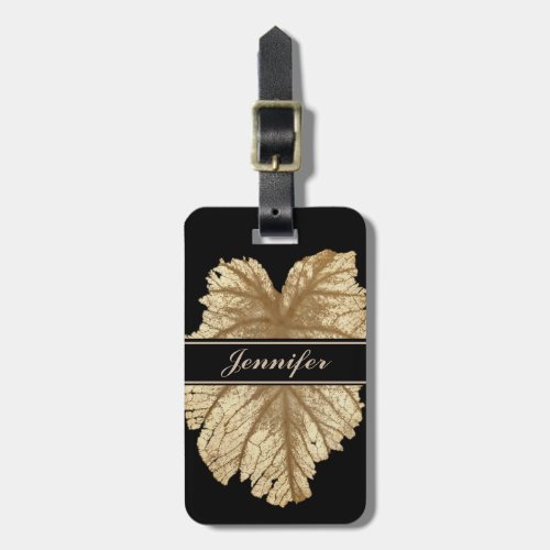 Elegant Black Gold Leaf Womens Luxury Personalized Luggage Tag