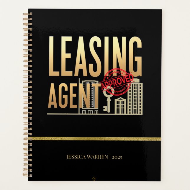 Elegant Black Gold Leasing Agent  – Personalized Planner (Front)