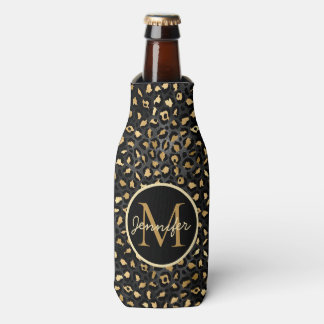 Elegant Black Gold Leopard Cheetah animal print Ca Bottle Cooler
