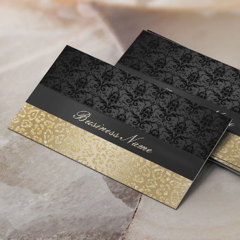Elegant Black & Gold Leopard Print Damask Business Card by cardfactory at Zazzle