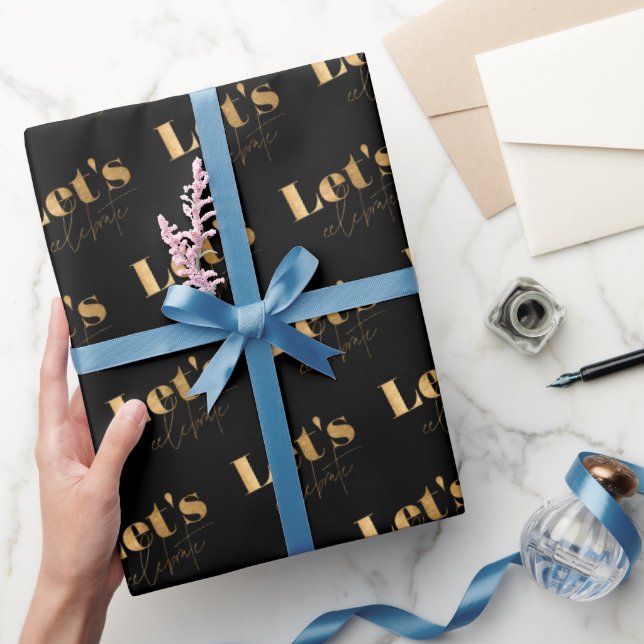 Elegant Black Gold Let's Celebrate Birthday Wrapping Paper (Gifting)