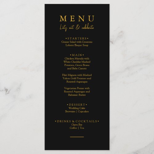 Elegant Black  Gold Lets Eat Script Wedding Menu