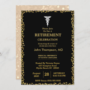 Elegant  Black & Gold Lights Doctor Retirement  Invitation