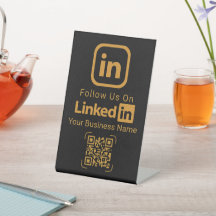 Elegant Black Gold LinkedIn QR Code Business Sign