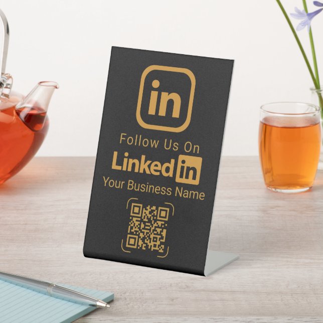 Elegant Black Gold LinkedIn QR Code Business Sign (In SItu)