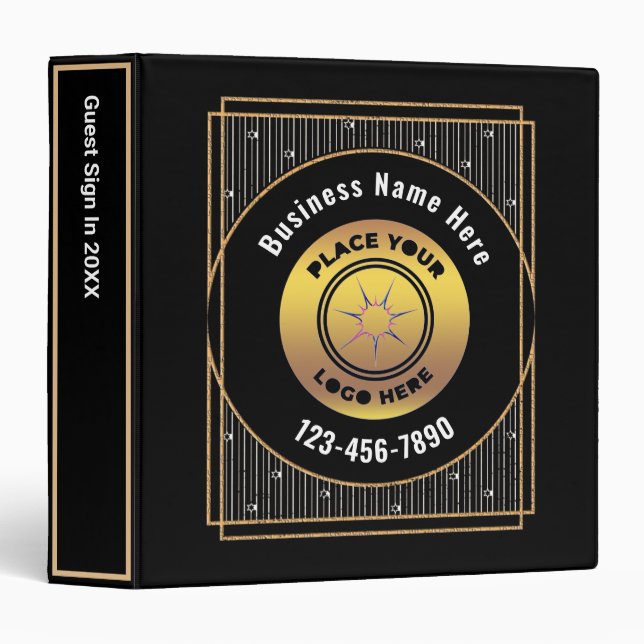 Elegant Black Gold Logo Business Personalize  3 Ring Binder (Front/Spine)
