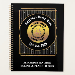 Elegant Black Gold Logo Business Personalize Planner