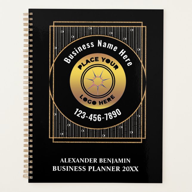 Elegant Black Gold Logo Business Personalize Planner (Front)
