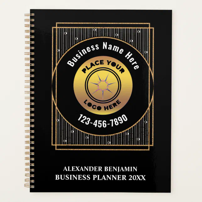 Elegant Black Gold Logo Business Personalize Planner | Zazzle