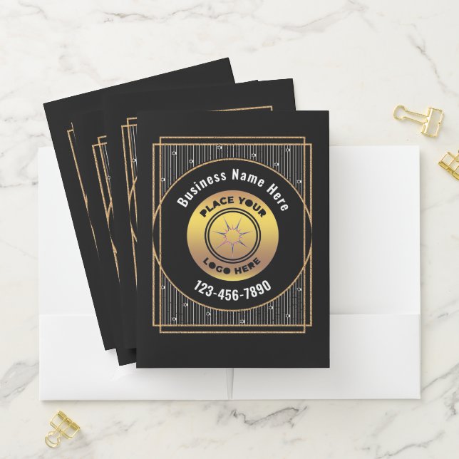Elegant Black Gold Logo Business Personalize  Pocket Folder (In Situ)