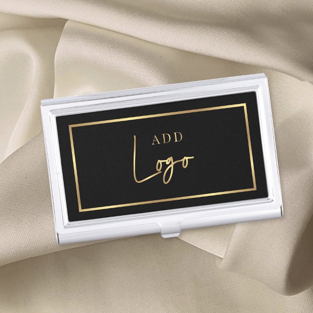 Elegant Black & Gold Logo Chic Simple Business Card Case (Black and gold logo branded business cards case)
