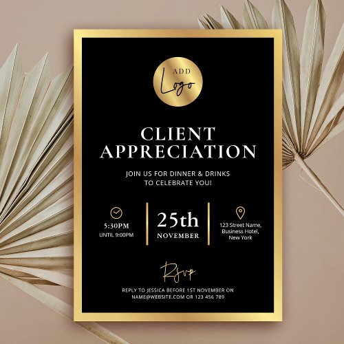 Elegant Black Gold Logo Client Appreciation Event Invitation