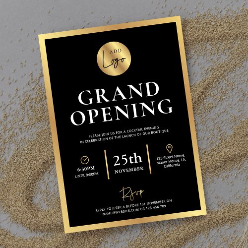 Elegant Black Gold Logo New Business Opening Event Invitation