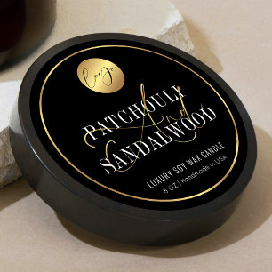 Elegant Black & Gold Logo Product Packaging Candle Classic Round Sticker
