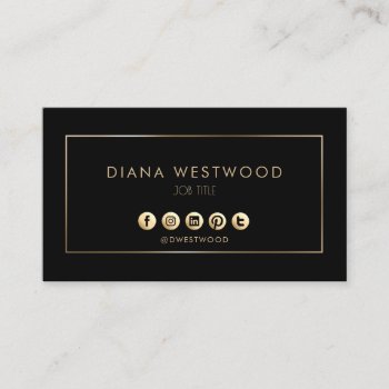 Elegant Black Gold Logo Professional Social Media  Business Card by CardStyle at Zazzle