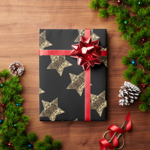 Elegant Black Gold Look Christmas Stars Pattern Wrapping Paper