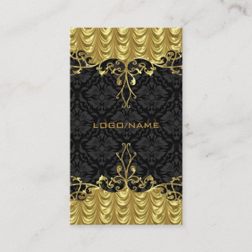 Elegant Black &amp; Gold Look Vintage Gold Lace Frame Business Card Template