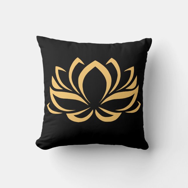 Elegant Black & Gold Lotus Flower Zen Mindfulness Throw Pillow (Front)