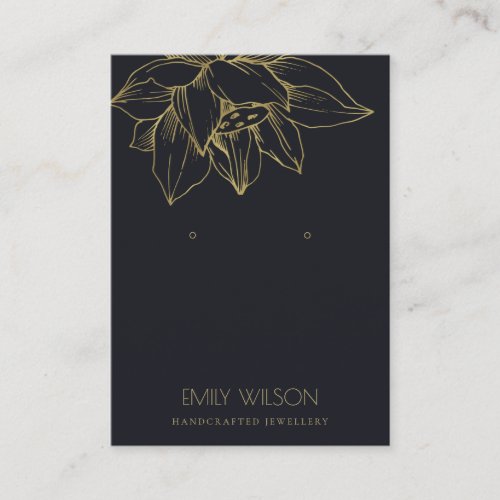 ELEGANT BLACK GOLD LOTUS SIMPLE EARRING DISPLAY BUSINESS CARD