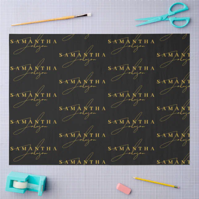 Elegant Black & Gold Luxury Signature Script Tissue Paper | Zazzle