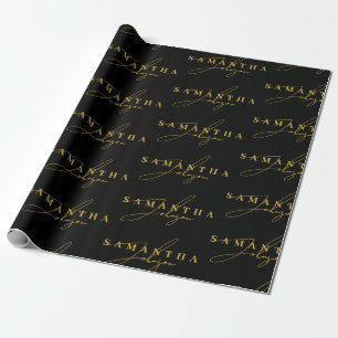 Elegant Black & Gold Luxury Signature Script  Wrapping Paper