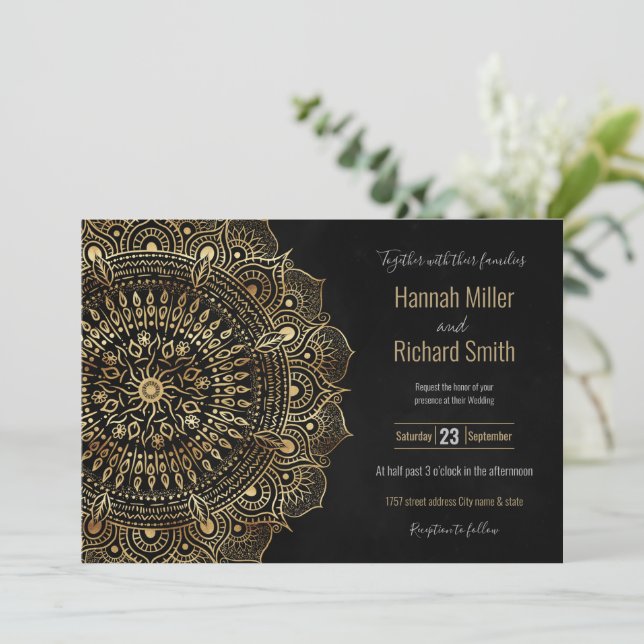 Elegant Black Gold Mandala Floral Design (Standing Front)