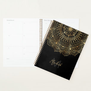 Elegant Black Gold Mandala Floral Design Planner