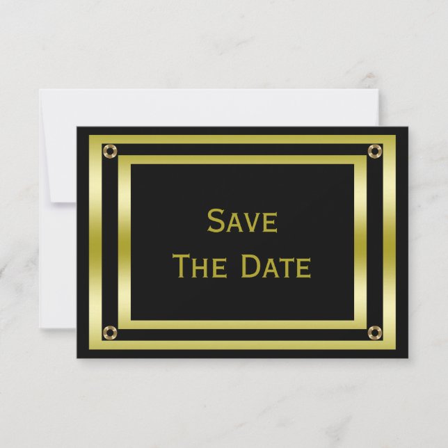Elegant Black & Gold  Man's 100th Save The Date (Front)