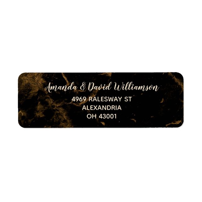 Elegant Black Gold Marble Address Label (Front)