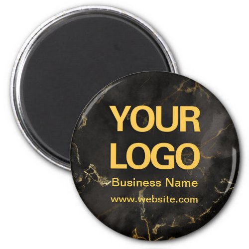 Elegant Black Gold Marble Business Logo Round Magnet