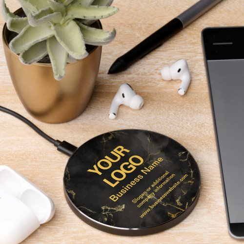 Elegant Black Gold Marble Business Slogan Website Wireless Charger