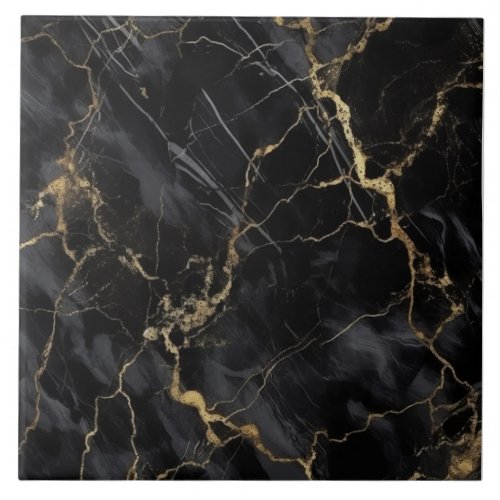 Elegant Black Gold Marble Ceramic Tile